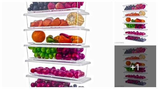 Fridge Storage Boxes Set of 6 Fridge Organizer with Removable Drain Plate and Lid Stackable Fridge Storage Containers Plastic Freezer Storage Containers for Fish, Meat, Vegetables, Fruits(1500ML)