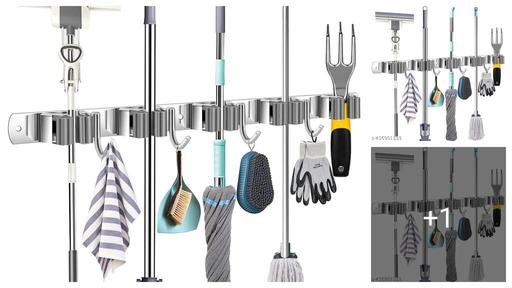 Heinriched Mop and Broom Holder Wall Mount Heavy Duty, Sturdy Stainless Steel Broom Cleaning Supplies Organizer, Metal Mop Broom Hanger Rack Wall Mounted 5 Racks 4 Hooks